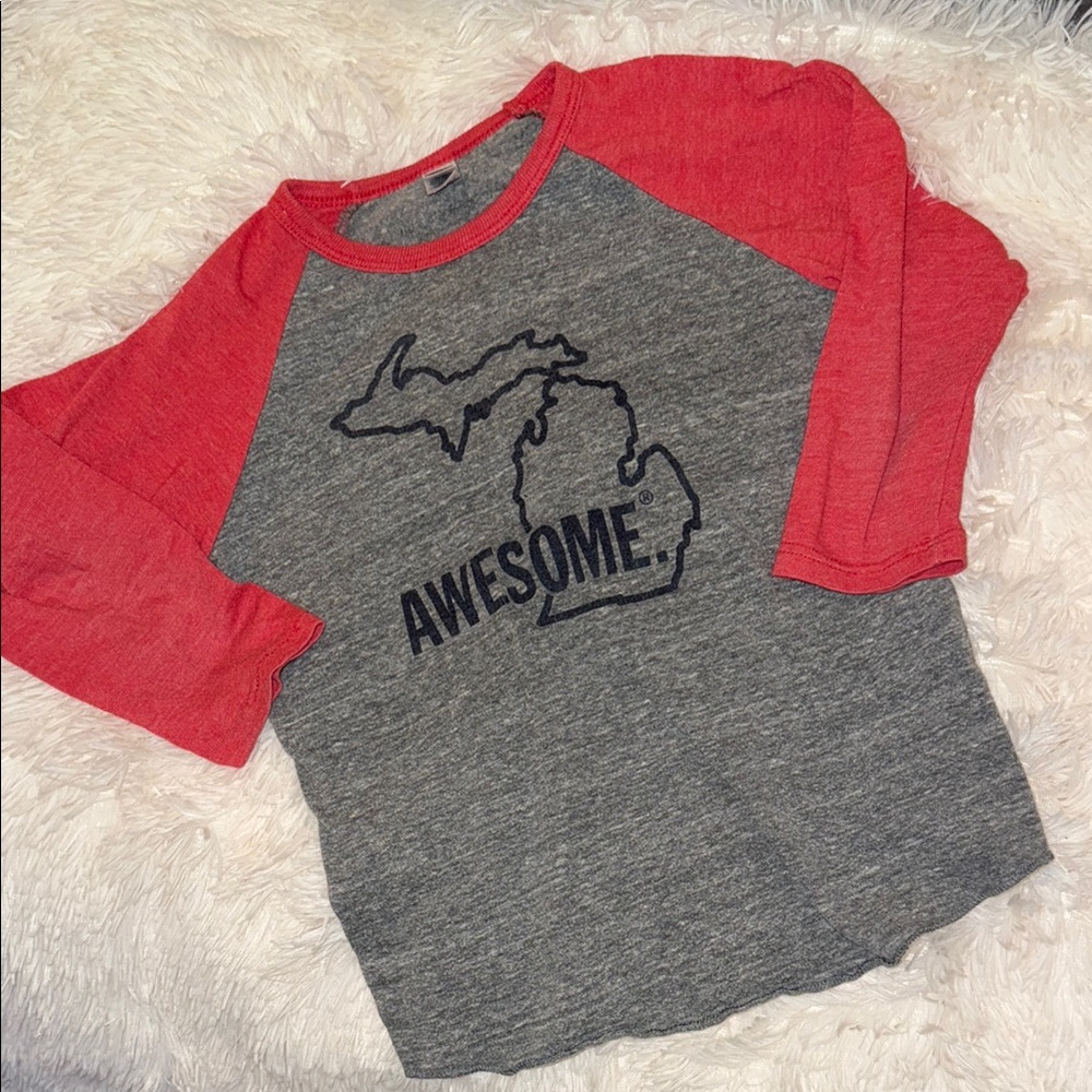 Kids Raglan Shirt - Red and Gray